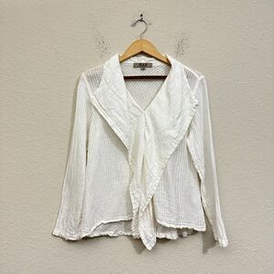 FLAX 100% Linen Draping Caper Lily Tattersall Jacket Top in White